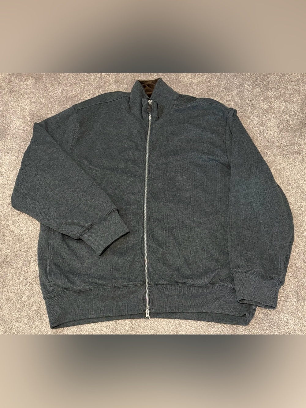 Tommy Hilfiger Men’s Gray Y2K Hoodie Size XL Brown Fleece Lined Full Zip Heavy